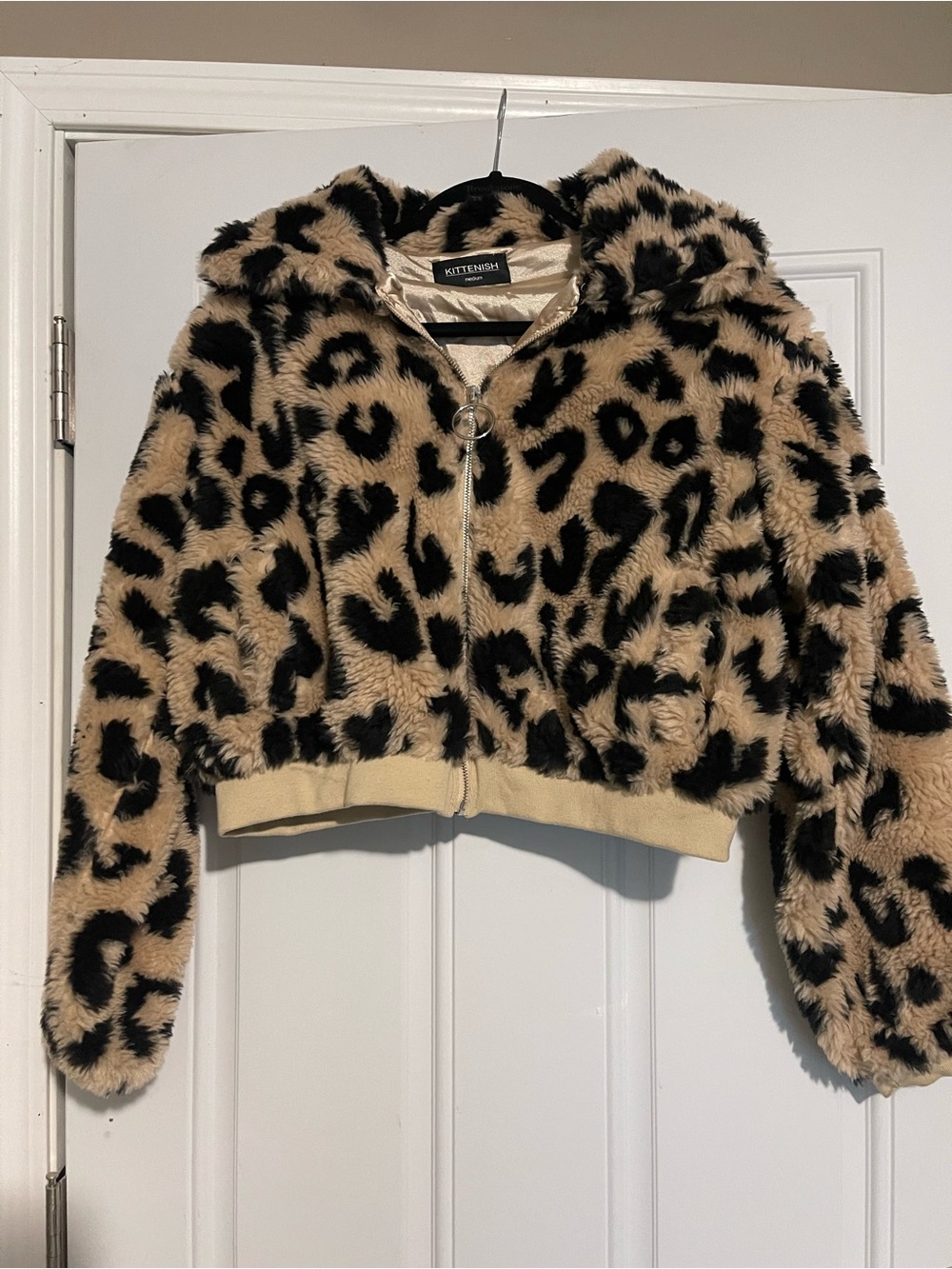 Kittenish fur leopard bomber jacket